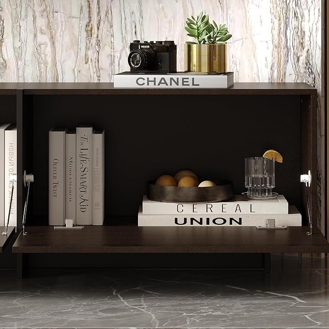 AIEGLE 71.7" W TV Stand with 3 Flip-Down Drawers, Modern Entertainment Center with Storage, Media Console Table TV Cabinet, Dark Brown