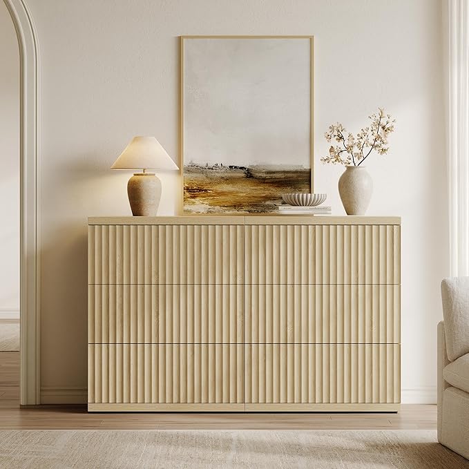 SICOTAS Fluted Buffet Sideboard Cabinet with Larger Drawers, Modern Credenza Accent Sideboard with Storage, Mid Century Media Console Coffee Bar Table for Dining Room Hallway Kitchen (2 PCS)