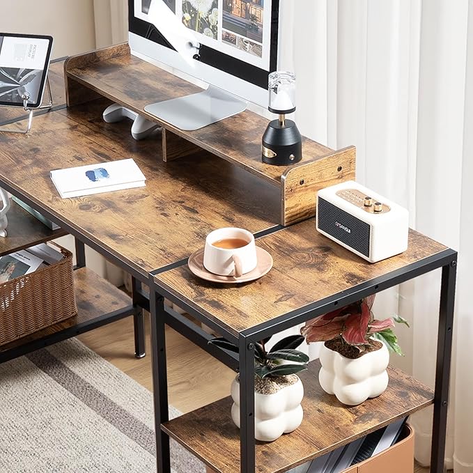 MINOSYS 55-inch Computer Desk with Storage Shelf - Vintage Ideal Gaming Desk for Bedrooms, Small Spaces, and Home Offices Modern Writing Desk for PCs.