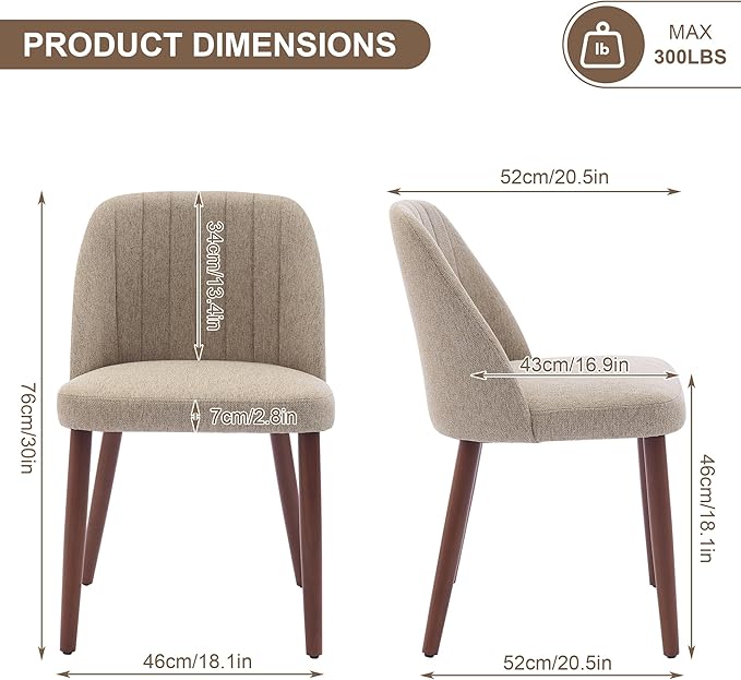 GarveeHome Wooden Dining Chairs Set of 2, Upholstered Kitchen Dining Room Chairs with Padded Seat and Wood Legs, Modern Fabric Side Dinner Chair for Kitchen, Dining Room, Restaurant, Cafe, Camel