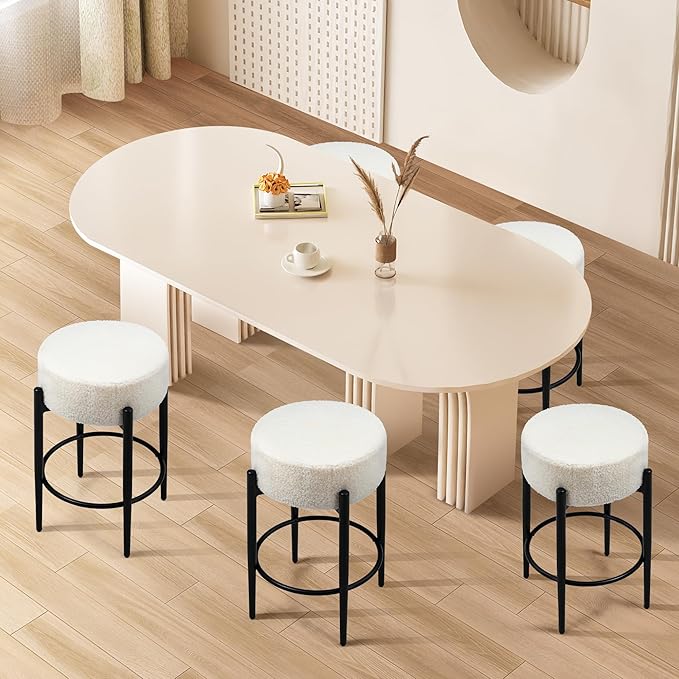 Murago Counter Height Bar Stools, Set of 4, 24" Modern Backless Bar Stools, Ideal for Kitchen Counter, Kitchen Island, Boucle Sherpa Padded Cover, with Round Soft Seat and Foot Rest, White