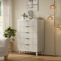 Lulive Dresser for Bedroom Wood Tall Dressers Drawers, Fluted Modern Dresser 5 Drawers (White Oak)