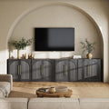 BELLEZE Set of 4 Modular Sideboard with Double-Arc Wood Doors, 130'' Arched Buffet Cabinet with Storage and Adjustable Shelves, Classic Modern Credenza for Dining Room Living Room Entryway (Ebony)