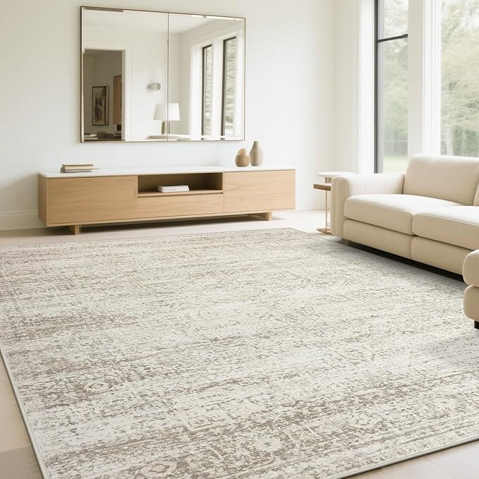 Srugn Washable Rugs 6x9 Area Rugs for Living Room,Rugs for Bedroom, Large Carpets,Ultra Soft Faux Wool Retro Dining Room Rug,Non Slip&Non-Shedding Low Pile Vintage Print Rug Indoor for Home Office