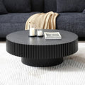 39.4" Black Round Coffee Table Wood, Modern Drum Fluted Coffee Table for Living Room, Contemporary Low Circle Center Table Side Table for Apartment, Farmhouse, Office, mesa de Cafe