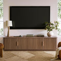 win2win 71" TV Stand for 80 Inch TV, Mid Century Modern Fluted Entertainment Center with Faux Marble Top, Curved Corners, Minimalist Media Console with Storage for Living Room Bedroom, Walnut