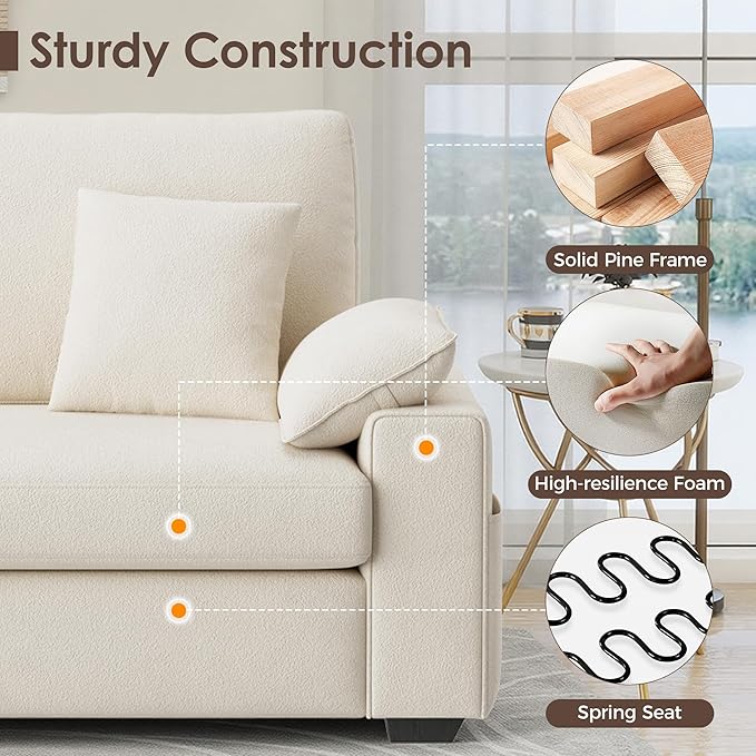 76.38'' Modern Loveseat Sofa, 2 Seats, Beige | USB/Type-C Port, Side Storage, Removable Cover, Easy Assembly, Small Spaces