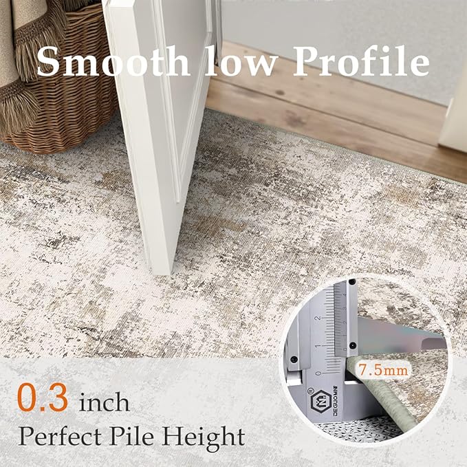 2x5 Washable Runner Rug Brown Grey Abstract Non Slip Soft Low Pile Hallway Kitchen Rug Neutral Modern Carpet for Laundry Bathroom Bedroom Living Room Home Decor