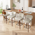 Swivel Bar Stools Set of 4, 26" Upholstered Faux Leather Counter Height Barstools with Walnut Back & Bentwood Legs, Mid Century Modern Bar Chairs Island Stools for Kitchen Counter, Beige Grey