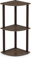 Furinno TURN-N-TUBE Corner Shelf, 3-Tier Corner Bookshelf, Display Storage Shelves with Open Shelves, for Organization and Storage, Living Room, Home Office, Garage, Walnut