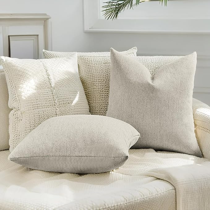 HAUSSY Natural Linen Throw Pillow Covers 24x24 Inch Set of 2,Boho Decorative Faux Linen Throw Pillows Cozy Farmhouse Accent Cushion Covers,Home Decor for Couch Sofa Bed Living Room