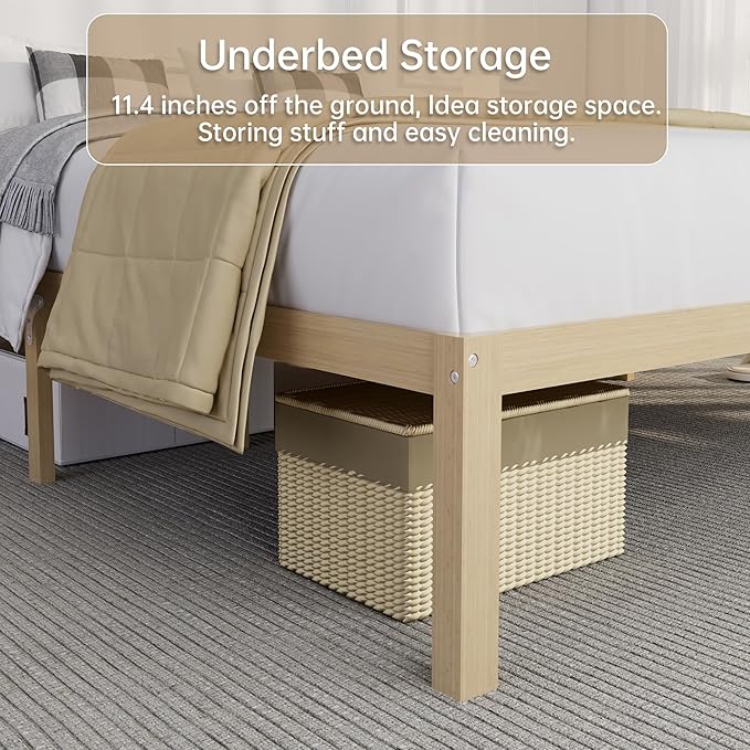 14 Inch Bamboo Bed Frame – Solid Wood Platform Bed Frame, Strong and Stable, with Non-Slip Slats for Support, No Box Spring Needed, Easy to Assemble, Noise-Free (Natural, Full)