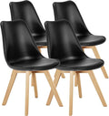 OLIXIS Dining Chairs Set of 4, PU Leather Upholstered Kitchen Chairs with Solid Wood Legs, Mid Century Modern Accent Chairs for Living Room, Bedroom, Patio, Black