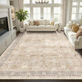Large Rugs for Living Room 10x14, Farmhouse Big Area Rug for Bedroom Dining Room, Washable Non Slip Low Pile Thin Room Rug for Dining Room Family Room, Earth Tone Beige Taupe