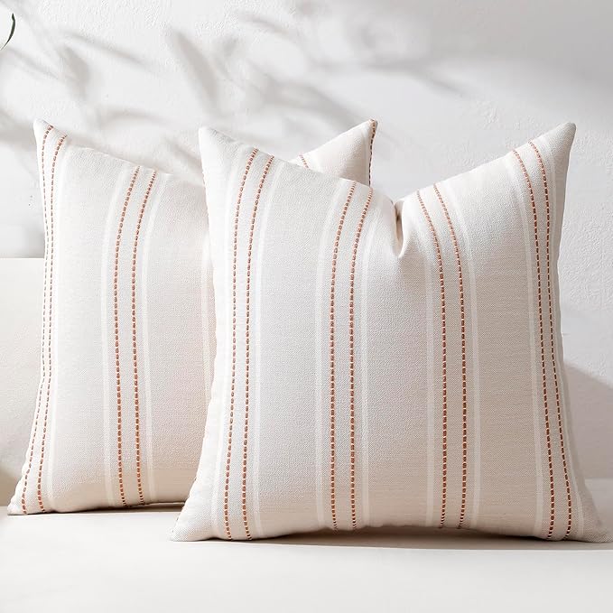 Hckot Throw Pillow Covers 18x18 Set of 2 Camel Pillow Covers Farmhouse Decorative Pillows Textured Linen Square Cushion Covers for Sofa Couch Bed Living Room Decor(Camel)