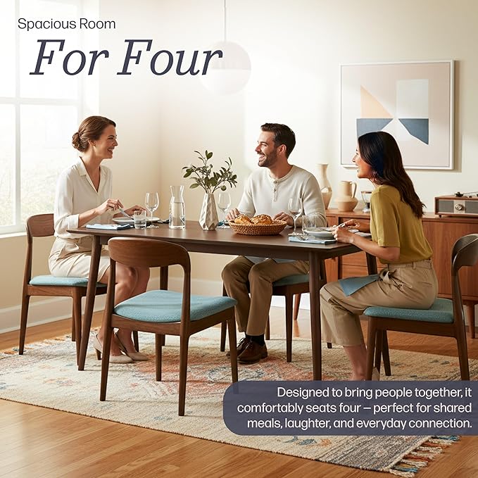 Alaterre Furniture Calais Dining – Mid Century Modern 59-Inch Rectangular Dining Table for 4 – Solid Wood Kitchen and Dining Room Table with Minimalist Design (Warm Walnut Finish)