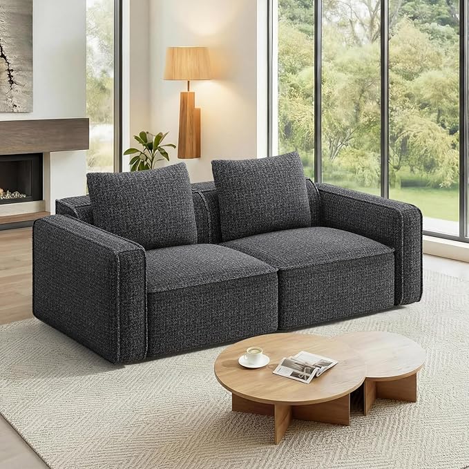 Welzona 75" loveseat Sofa, Comfy Chenille Love Seat, Wood Frame Small Couches for Small Spaces, Tool-Free Setup 2 Seater Modern Loveseat, 22" Deep Seat Sofas for Living Room, Apartment, Bedroom, Black