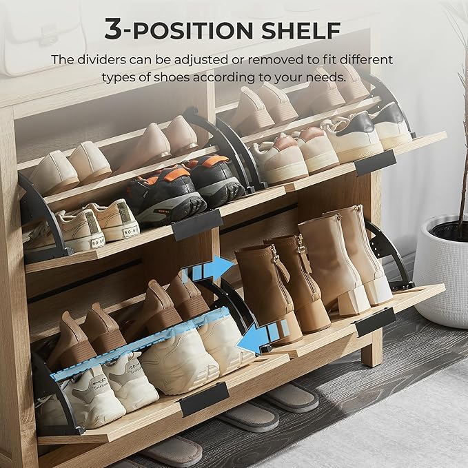 Shoe Cabinet Storage with 4 Flip Drawers, Narrow Hidden Shoes Organizer Cabinet for Entryway, Freestanding Slim Shoe Rack Front Door Entrance(Oak)