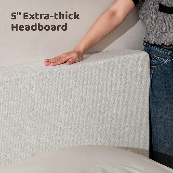 RECCI AirFrame Queen Bed Frame with Headboard, Cloud Upholstered Platform Bed Frame, 5 Inch Foam Cushioned, No Box Spring, Easy Assembly(Snow White)