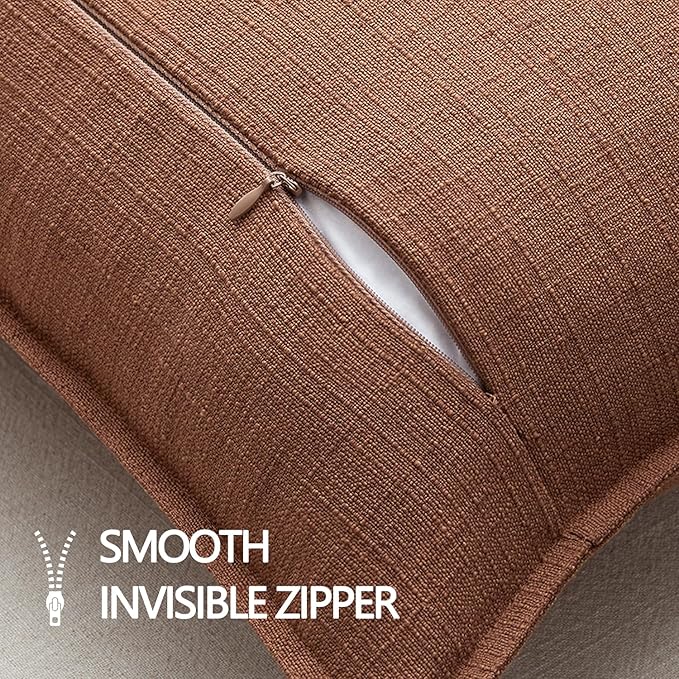 MIULEE Pack of 2 Thick Textured Couch Throw Pillow Covers, Rust Terracotta Decorative Pillow Covers 22x22, Neutral Linen Cushion Cases for Sofa Bed Living Room Modern Farmhouse Home Decor, No Filling
