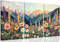 Framed Mountain Daisy Wildflower Landscape Wall Art, Boho Floral Wall Decor, Colorful Daisy Flower Canvas Paintings, Vintage Nature Botanical Poster Prints for Living Room Bedroom 16x24in