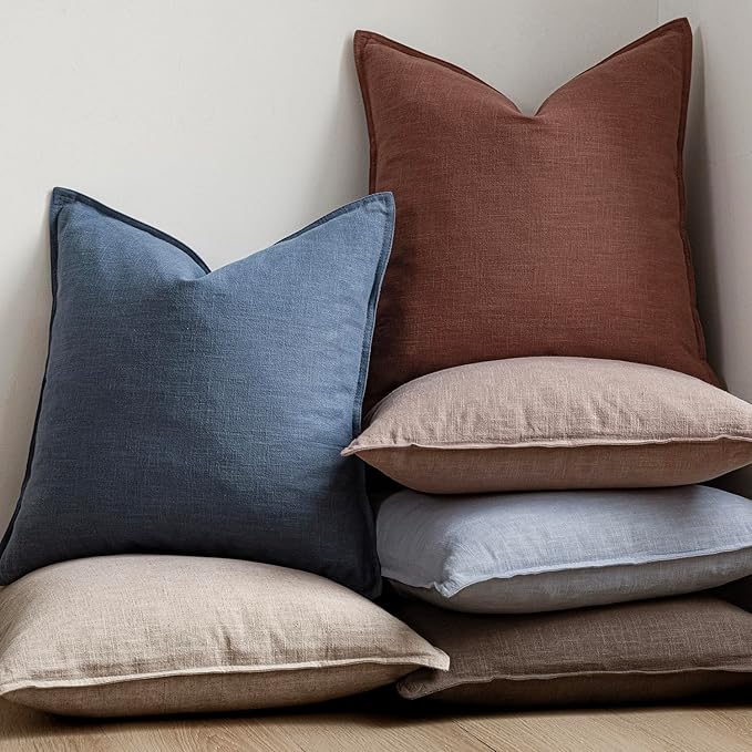Foindtower Pack of 2, Decorative Linen Soild Throw Pillow Covers Soft Accent Euro Cushion Case Farmhouse Neutral Pillowcase for Chair Couch Sofa Bedroom Living Room Home Decor 16 x 16 Inch Dark Blue