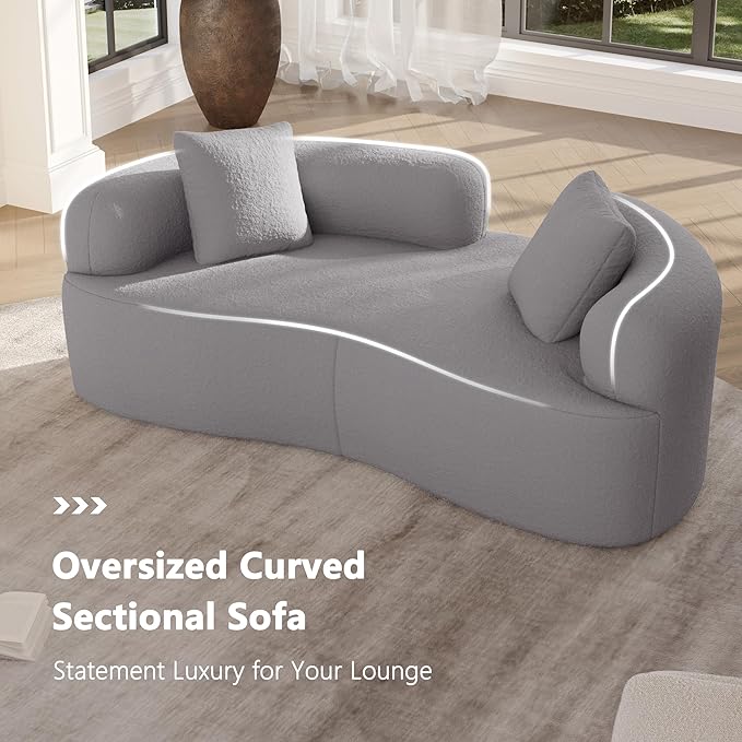 66.93 Inch Curved Loveseat Sofa with High - Density Foam Cushion, Full Compression Modular 2-Seater Couch, No Assembly Required, for Small Spaces & Living Room, Pearl Grey