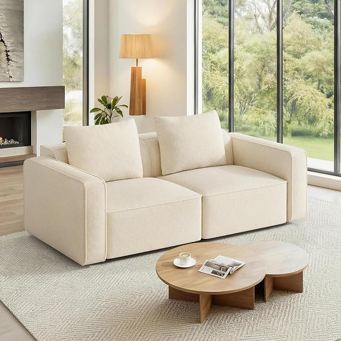 Welzona loveseat Sofa, 75" Comfy Chenille Love Seat, Small Couches for Small Spaces, 2 Seater Modern Loveseat, Deep Seat Chenille Sofas for Living Room, Apartment, Bedroom, Beige