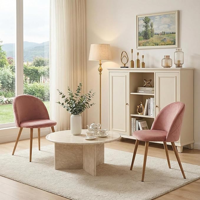 Homy Casa Dining Chairs Set of 4 Velvet Accent Kitchen Chairs Set Scandinavian Style Side Chair Set for Living Dining Room Lounge, Metal Legs and Soft Seats, Rose 4PCS
