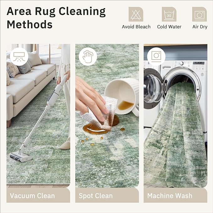 Soalmost Abstract Rug 5x7 Machine Washable Area Indoor Green Low Pile Non-Slip Foldable Thin Accent Rugs for Bedroom Living Room Dining Room