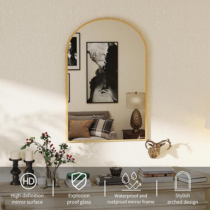 NEWBULIG Bathroom Mirror, Wall Mirror with Aluminum Alloy Thin Frame, Bathroom Mirrors for Over Sink, Bedroom, Living Room, Entryway