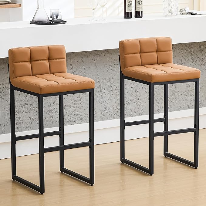 FIRAVOE Bar Height Bar Stools Set of 2, Tall Counter Stool Barstools with Back, 30-inch Seat Height Island Stools Comfortable Bar Chairs for Kitchen Island (Caramel Brown, 2Pcs 30" Bar Stools)