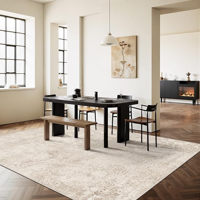 Art&Tuft Washable Rugs 5x7, Anti-Slip Backing Abstract 5x7 Area Rug, Stain Resistant Rugs for Living Room, Foldable Machine Washable Area Rug (5'x7', Beige)