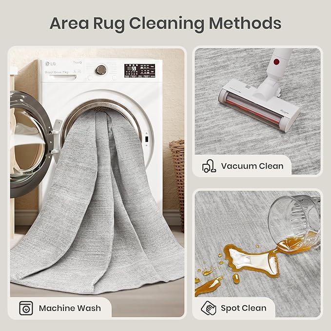 Valenrug Washable Rugs 7x9 - Stain Resistant 7x9 Area Rugs for Living Room, Non Slip Backing Printed Rugs for Bedroom, Folable Machine Washable Area Rug (7'x9', Grey)