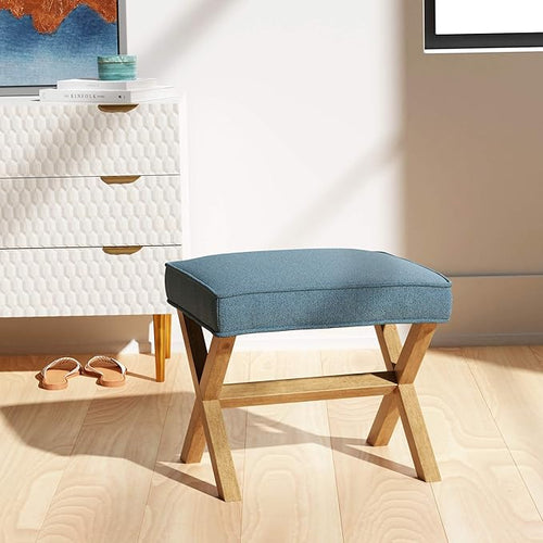 Amazon Brand – Rivet Mid-Century Modern X Stool Ottoman Chair, 20" W, Indigo - Amazon Vine