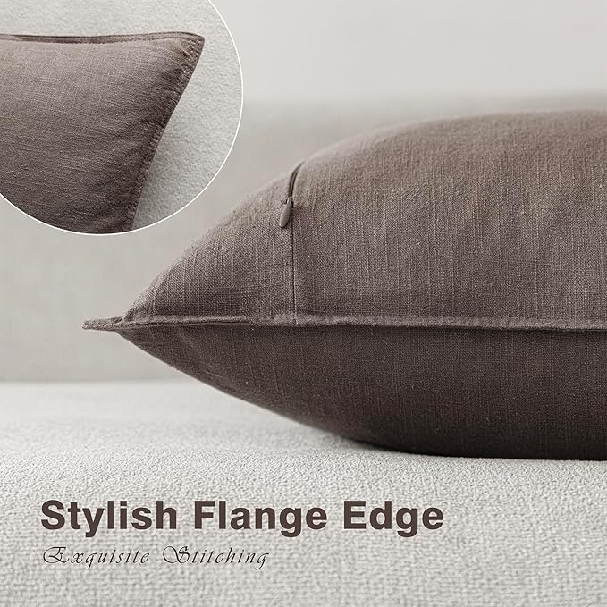 Foindtower Set of 2, Decorative Linen Soild Throw Pillow Covers Soft Accent Euro Cushion Case Farmhouse Neutral Pillowcase for Chair Couch Sofa Bedroom Living Room Home Decor 16 x 16 Inch Light coffee