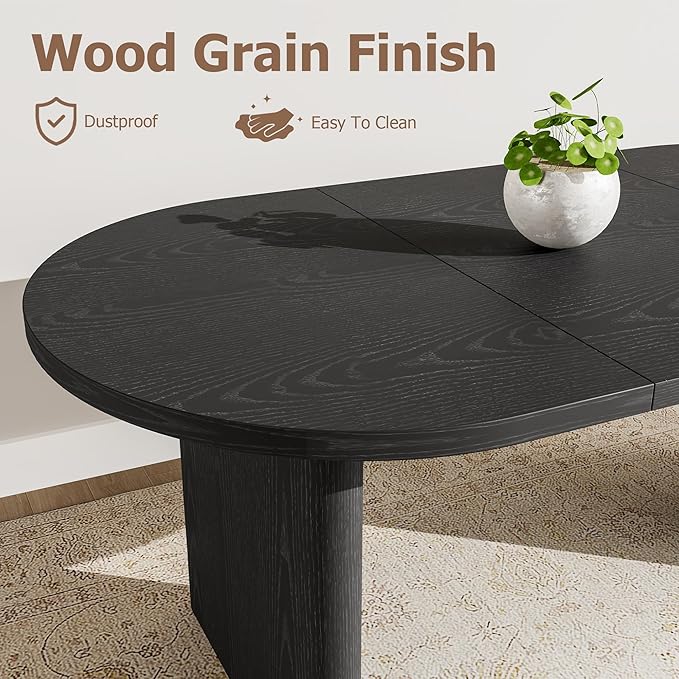 GarveeHome Oval Dining Table for 6-8 People, Long Large Kitchen Table with Thick Sturdy Wooden Base, Farmhouse Dining Room Table for for Kitchen, Living Room, Office (70.87" Long,Black)