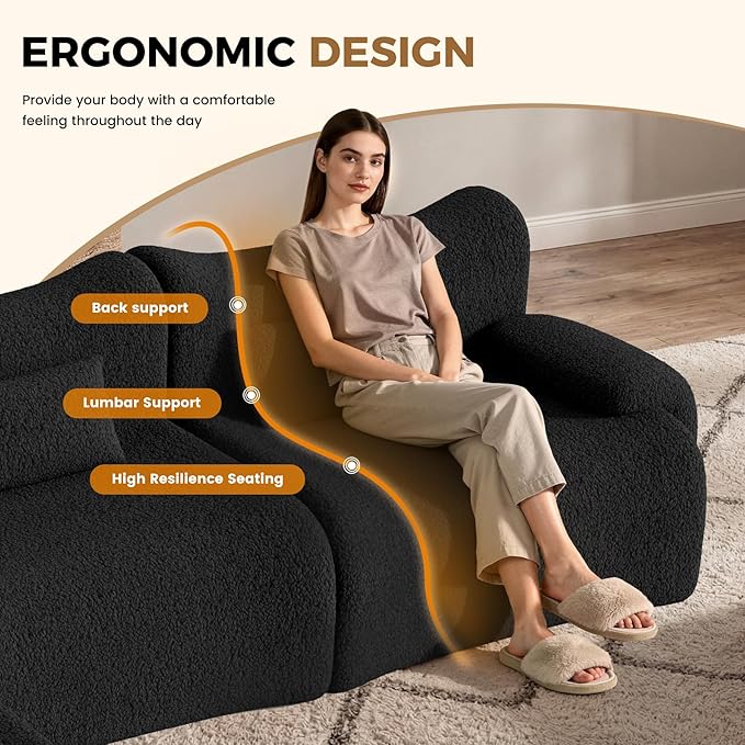 Cloud Couch Sectional, L Shaped Boneless Couches for Living Room - Oversized Modular Sofa with Deep Seats, Modern Couches with Movable Ottoman,Black