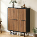 FurSch Fluted Shoe Storage Cabinet with 2 Flip Drawers, Narrow Shoe Rack Cabinet Organizer with Adjustable & Removable Shelves for Entryway (Walnut and Black, 2 Drawers)