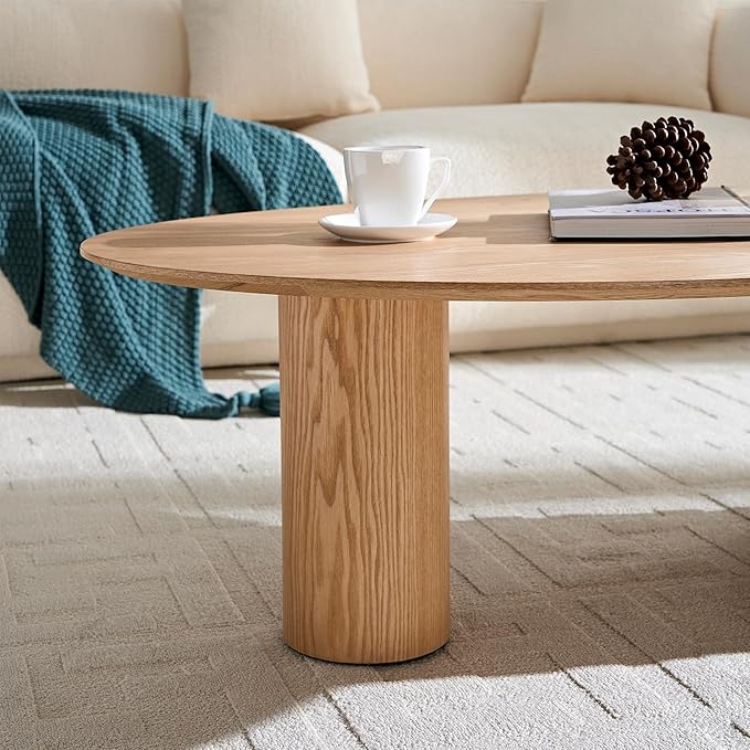 47.24” Oval Coffee Table, Modern Center Table with Storage & Removable Tray, Dinning Table, MDF Side Table for Living Room, Apartment, Small Space, Office.(Natural)