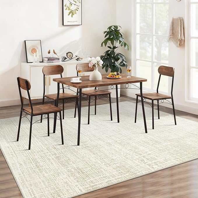 6x9 Area Rugs Washable Rug, Abstract Living Room Rug Large Neutral Modern Area Rug Soft Non Slip Low Pile Stain Resistant Indoor Carpet for Bedroom Nursery Kids Dining Room Office(Beige, 6'x9')
