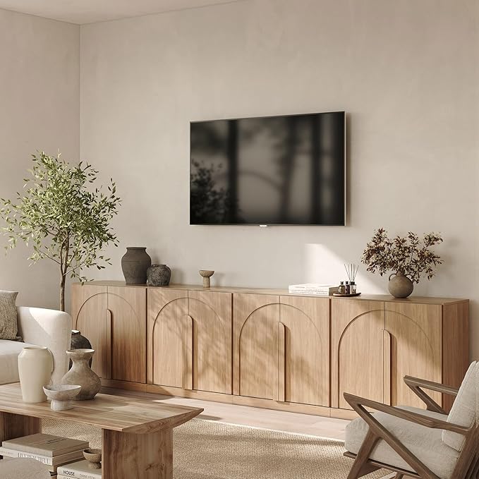 BELLEZE 4-Piece Modular TV Stand Set -Modern Entertainment Center with Wide Wooden Handles,Sideboards with Adjustable Shelves,Classic Media Console Table Cabinet for Living Room (Camel)