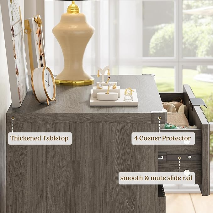Lulive Dresser for Bedroom Wood Tall Dressers Drawers, Fluted Modern Dresser 5 Drawers (Dark Grey Oak)