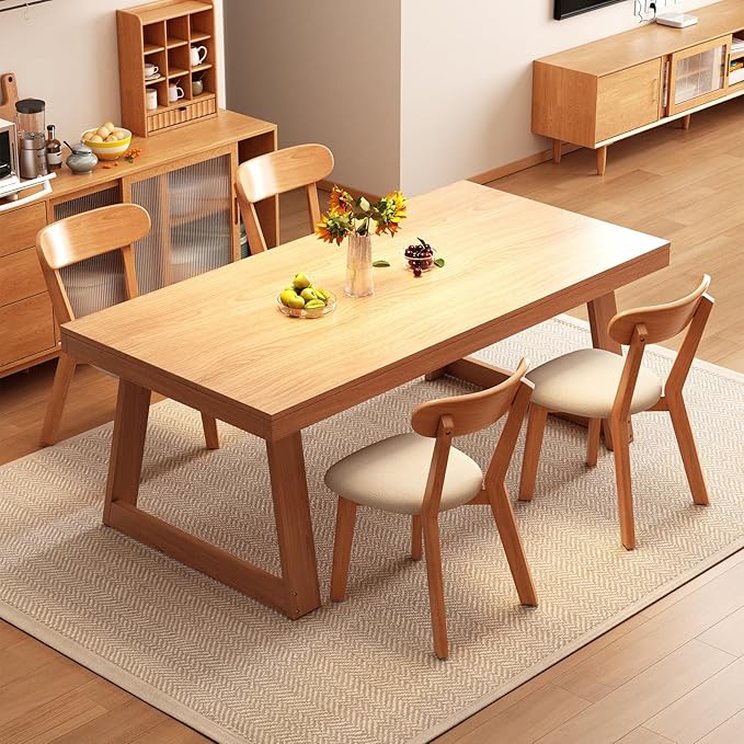 Dining Chairs Set of 2 Mid-Century Modern Oak Upholstered Scandinavian Solid Wood Kitchen & Dining Room Chairs with Curved Backrest Sillas de Comedor for Dining Table(Original/Beige)