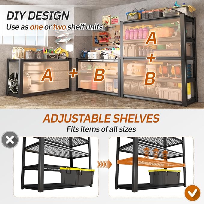 1500lbs Heavy Duty Garage Shelving, 5-Tier Adjustable Storage Shelves, 72" H x 35.4" W x 15.7" D, Utility Wire Shelving for Warehouse, Basement, Garage