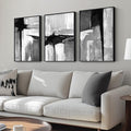 Framed Black and White Gray Modern Abstract Wall Art, Set of 3 Piece Big Canvas Paintings Artwork for Walls, Minimalist Art Prints Pictures for Living Room Hallway Bedroom Office Wall Decor 16x24 Inch