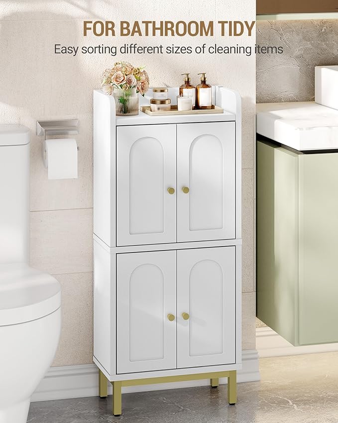 Hzuaneri Bathroom Cabinet, Small Storage Cabinet with 4 Doors, Bathroom Organizers and Storage Cabinets with Adjustable Feet. Cabinets Freestanding for Living Room, Kitchen, 7.1"D x 14.6"W x 32.7"H