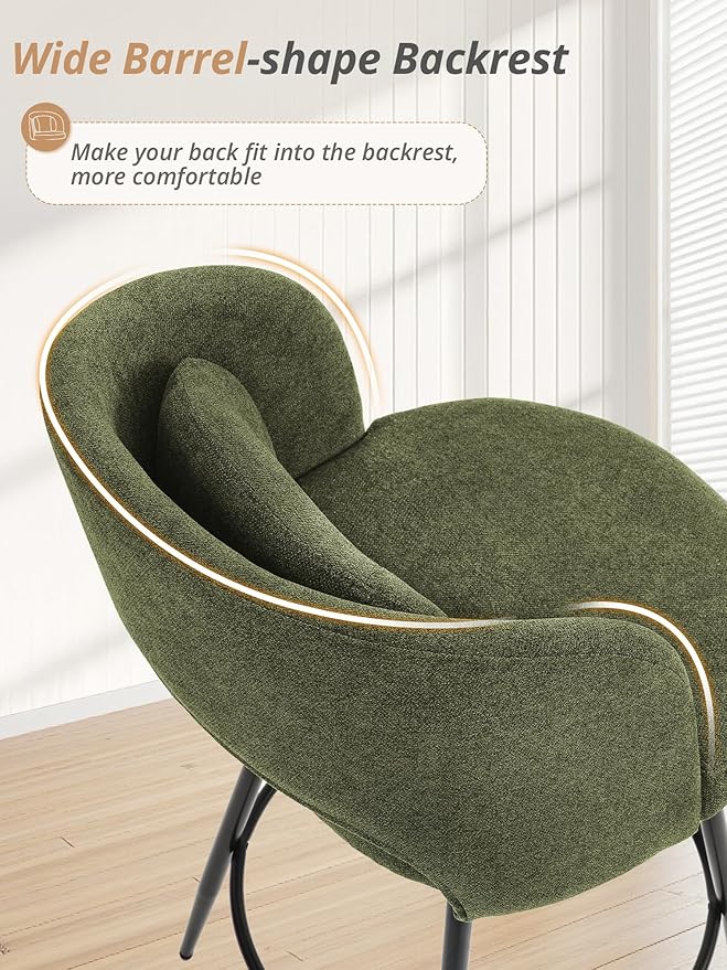 LUE BONA 26''H Swivel Bar Stools Set of 2, Counter Height Bar Stools with Backs, Lumbar Pillow and Black Metal Frames, Upholstered Morden Barstools for Kitchen Island, Chenille Farbic, Green