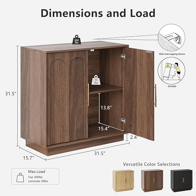 FORTUNETEC Sideboard Buffet Cabinet with Storage Set of 3, Mid Century Modern Accent Cabinet with Arched Doors, Modular Media Console, Credenza for Living Room Kitchen Dining Room Entryway, Walnut