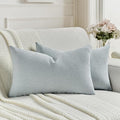 FUTEI Dusty Blue Chenille Decorative Throw Pillow Covers 12x20 Inch Set of 2,Soft Cozy Faux Linen Textured Lumbar Pillow Cases,Farmhouse Home Decor for Couch Living Room